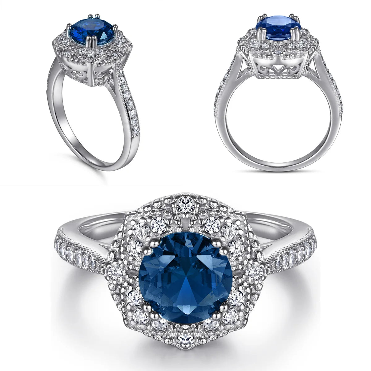 ArtistA Fine Jewelry Set Zircon Blue Sparkle Necklace S925 Silver Ring Wedding Party Women's Gift High Quality