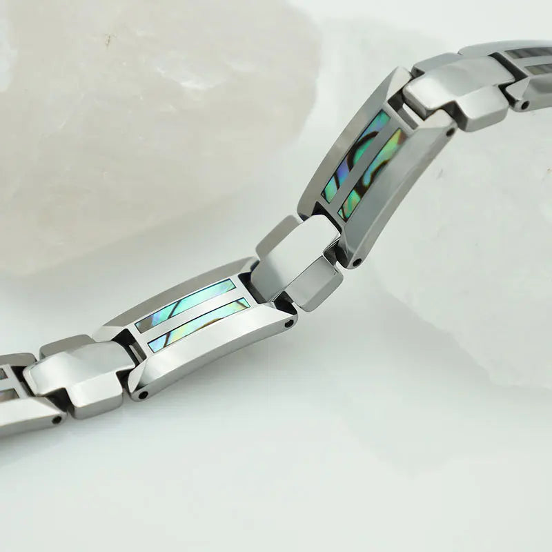 Fashion Men's Tungsten Carbide Magnetic Chain & Link Bracelet with Geometric Wood Inlay-Trendy Anniversary Gift