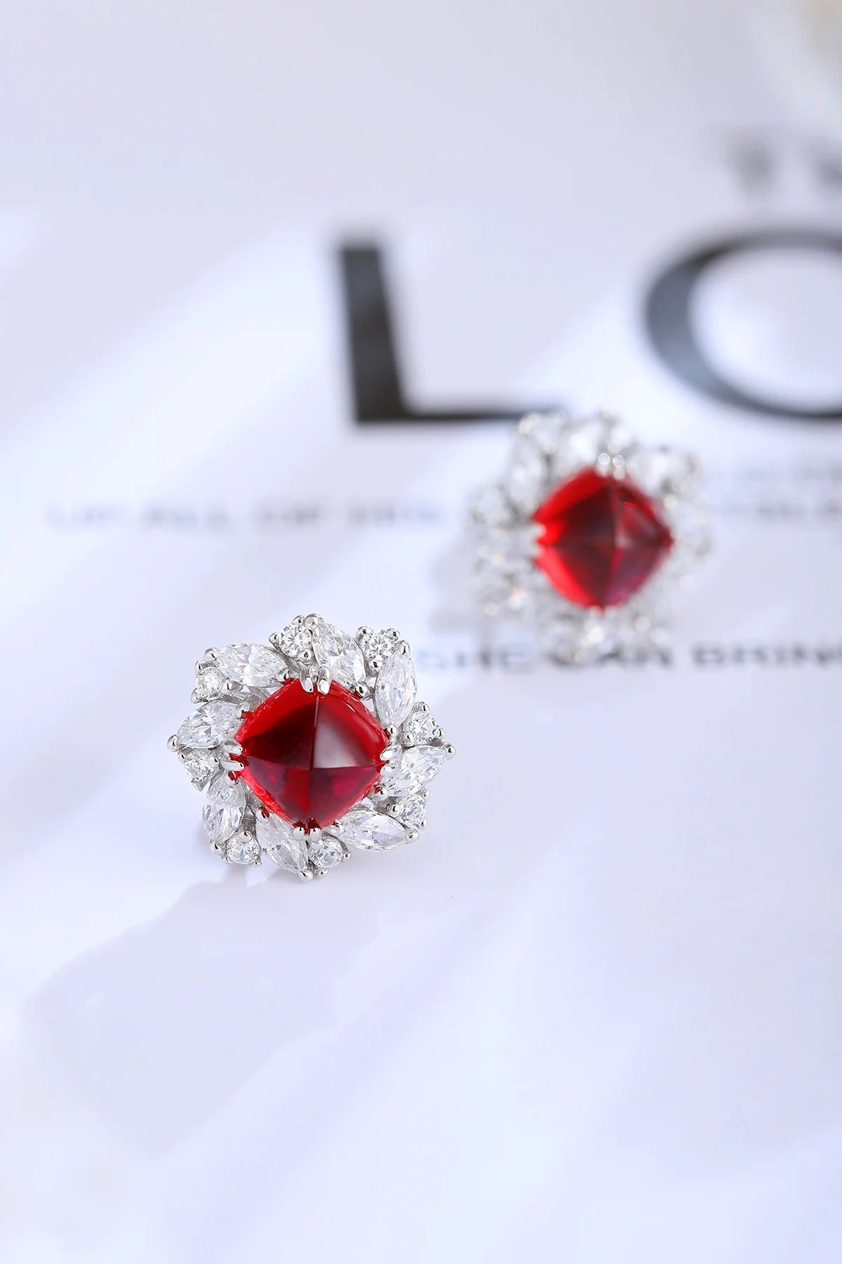 Gemfiori Anster High Quality S925 Lab Grown Ruby Earring Stud Dainty Gemstone Stud Earrings for Women Daily Wear Gift