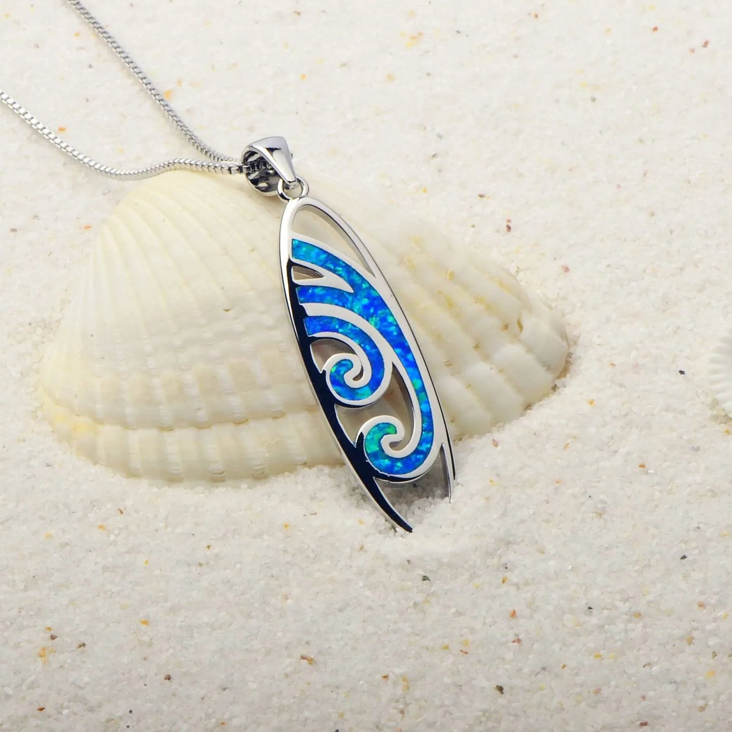 TikTok Viral Wave Opal Copper Box Chain Christian Lariat Necklace | Blue Ocean-Inspired Jewelry-Ins Trendy Bulk Supply