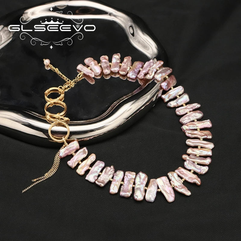 Natural Freshwater Baroque Purple Pearl Necklace Brass 18k Gold Plated Handmade Charm Necklace for Friends Party Gift Jewelry