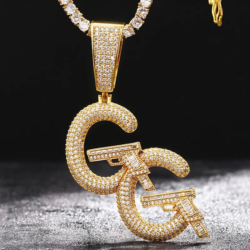 BiG-BOSS Hot-selling New Innovative Double GG Pistol Pendant Micro-set Full Moissanite Luxury Hip-hop Trendy Silver Brand Necklace Unisex