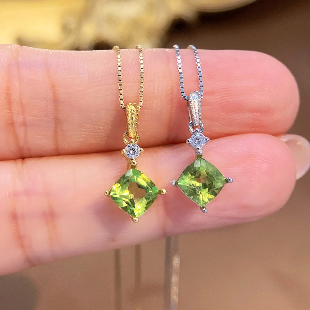 Gioiellieri Fashion Natural Peridot Necklace S925 Sterling Silver Inlay Simple Style Women Pendant Jewelry Anniversary Gift
