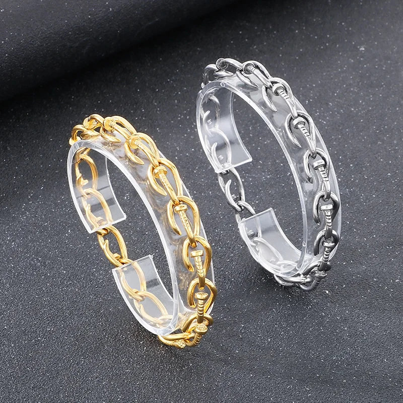 KALEN Unisex Fine Jewelry Fashion Bracelets Punk Stainless Steel Twisted Nail Links Bracelet Women
