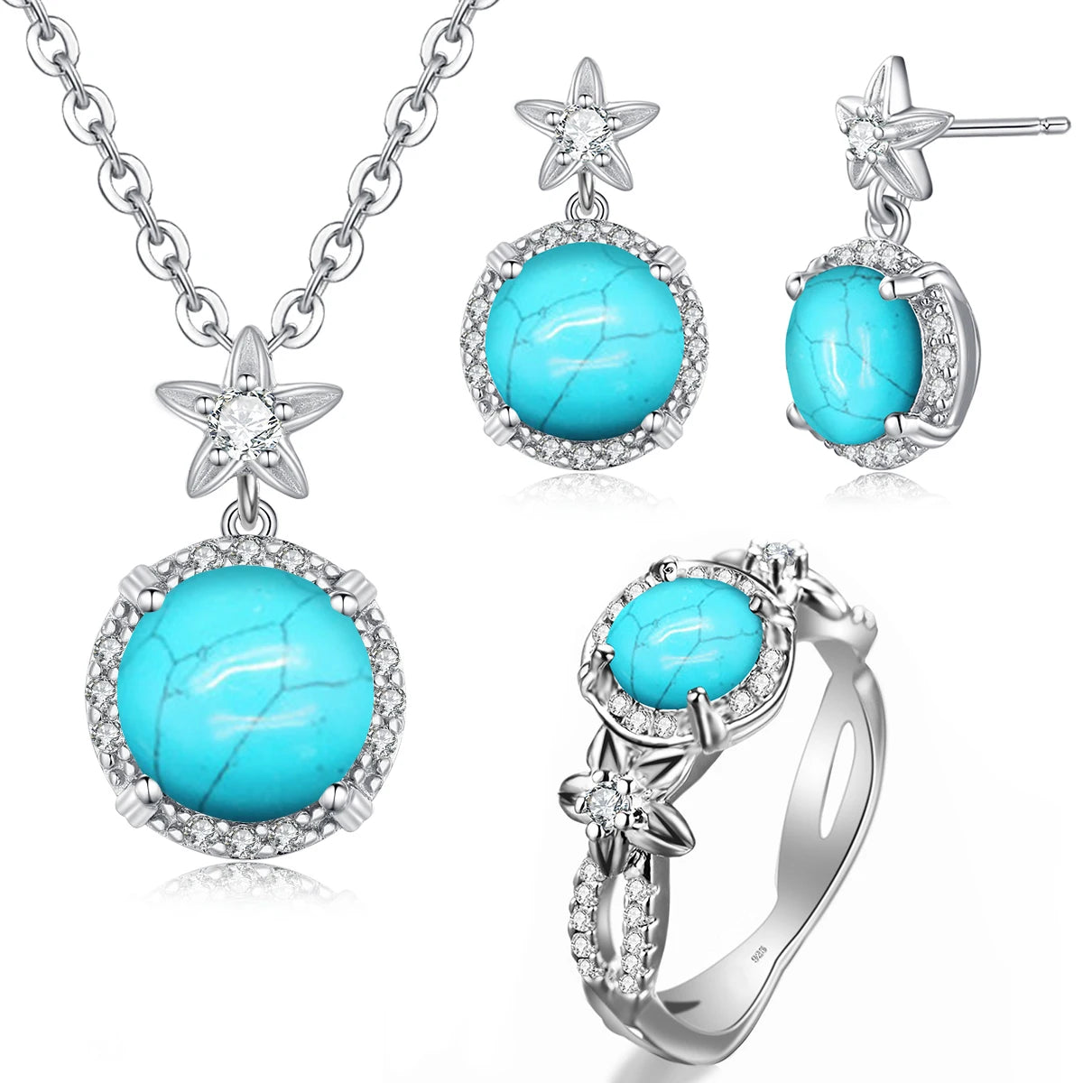 Szjinao Vintage Jewelry Manufacturer Women's Boho Flower Earrings and Pendant Set 925 Sterling Silver Emerald Engagement Style