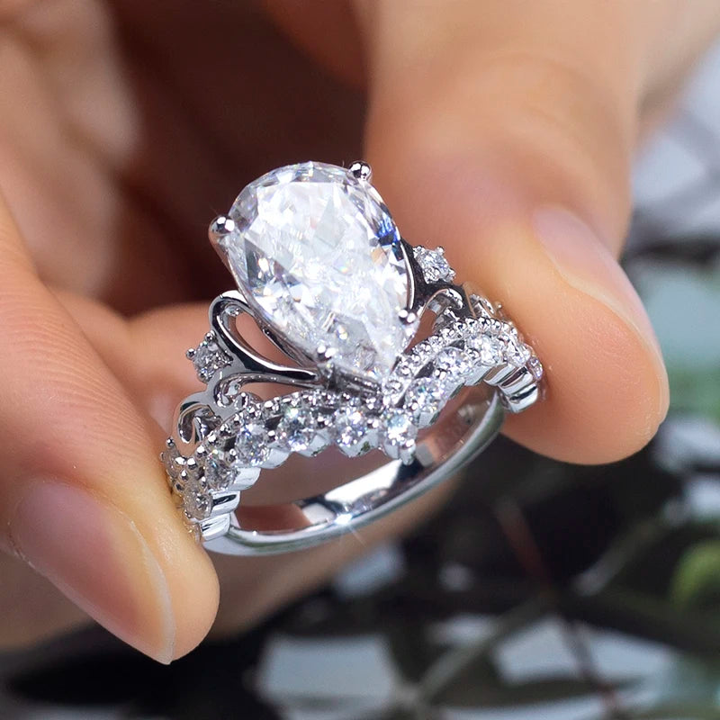 Gemfiori MSR-1518 Custom Ring Jewelry IGI Certification 4ct E VVS2 Engagement Ring PT950 Pear Cut Lab Grown Diamond Ring