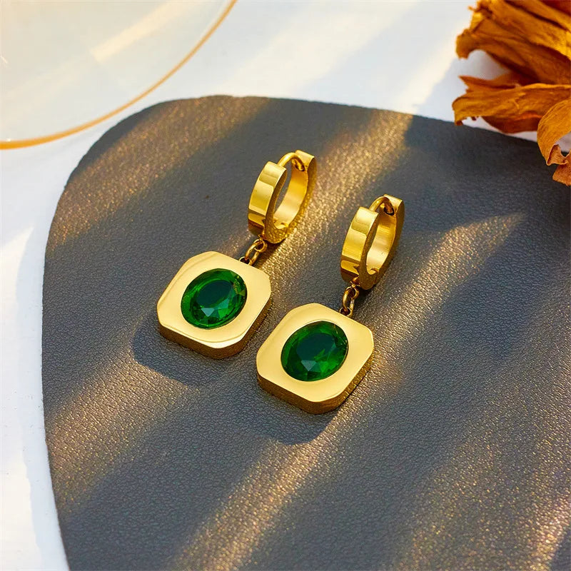 Gold Multi-Layer Chain & Green Crystal Necklace & Earrings Jewellery Set | Dramatic Luxury Set
