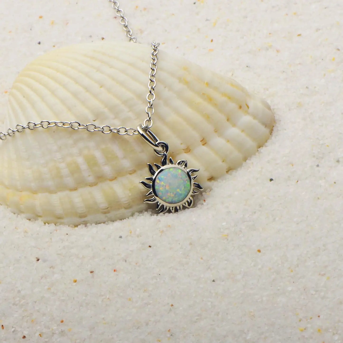 Hawaii Beach The Sun Women's Lab Created Opal Silver Plated Copper Alloy Box Chain Necklace for Anniversary
