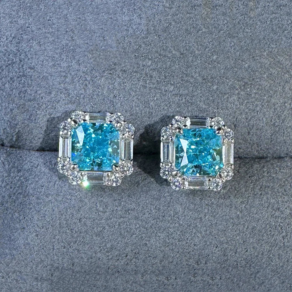 MUSHAN Jewelry Factory 2.3ct Navy Blue 6 * 6mm Ice Flower Cut Earrings for Women S925 Pure Silver High Carbon Diamond Earrings