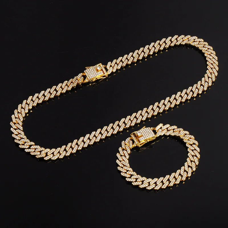 BiG-BOSS NEW Product Hip Hop Cuban Link Chain Choker Necklace Iced Out Rapper Crystal Necklace Fashion Bling Rhinestone Jewelry Gift