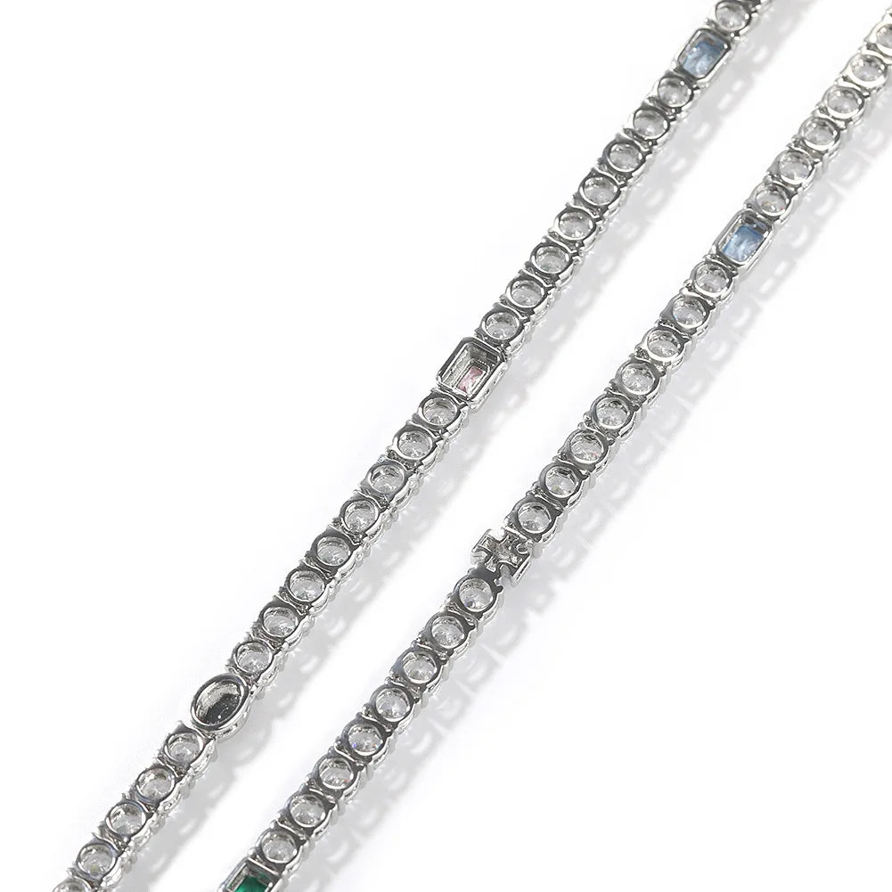 Bling Jewelry Hip-Hop Necklace Full Zircon Chain Opal Cross Charm Luxury Tennis Necklace