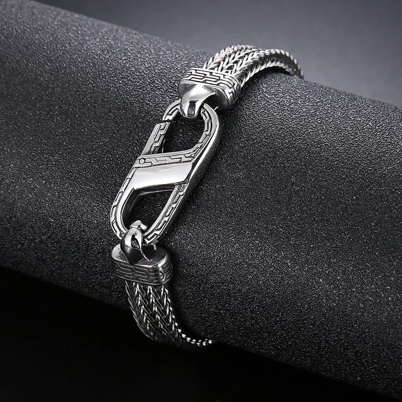 KALEN Trendy Jewelry Fashion Bracelets Men Stainless Steel Fancy Clasp Herringbone Bracelet Bangle