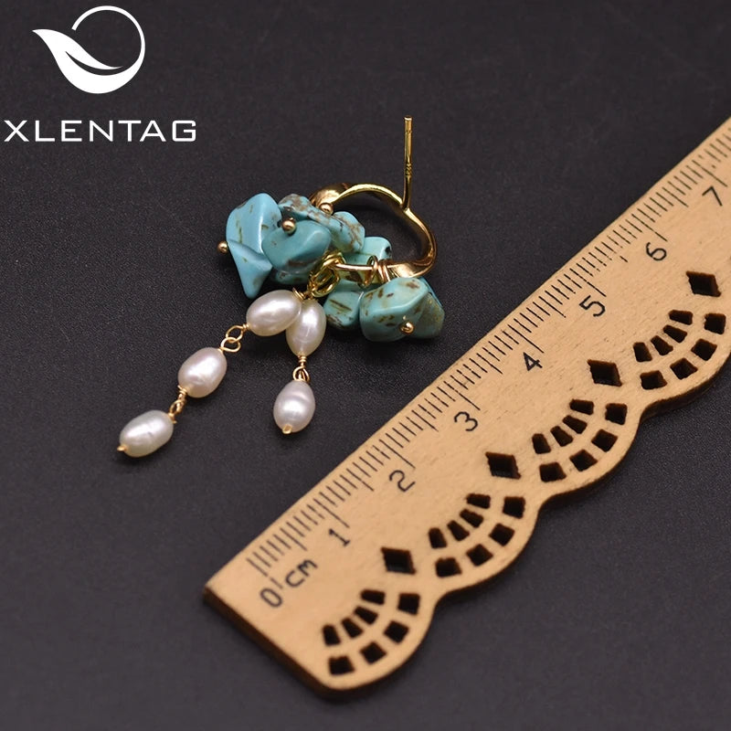 Handmade Earrings Natural Freshwater Pearl Turquoise Drop Earrings Ear Pin Material Bohemian Jewelry