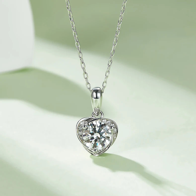 REDheart KRKC Luxury Moissanite Heart Pendant Stud Earrings and Necklace Fine Jewelry 925 Silver Women Jewelry Set