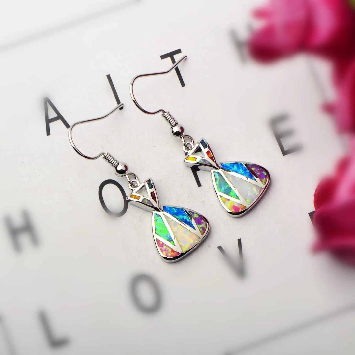 Colorful Opal Geometric Earrings | Silver Drop Fashion Jewelry
