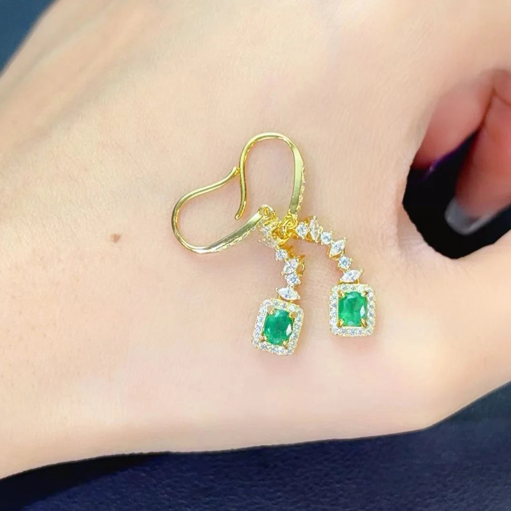 Gioiellieri Designer Natural Emerald Earrings Gold Plated Factory for Anniversary Party Gift Giving