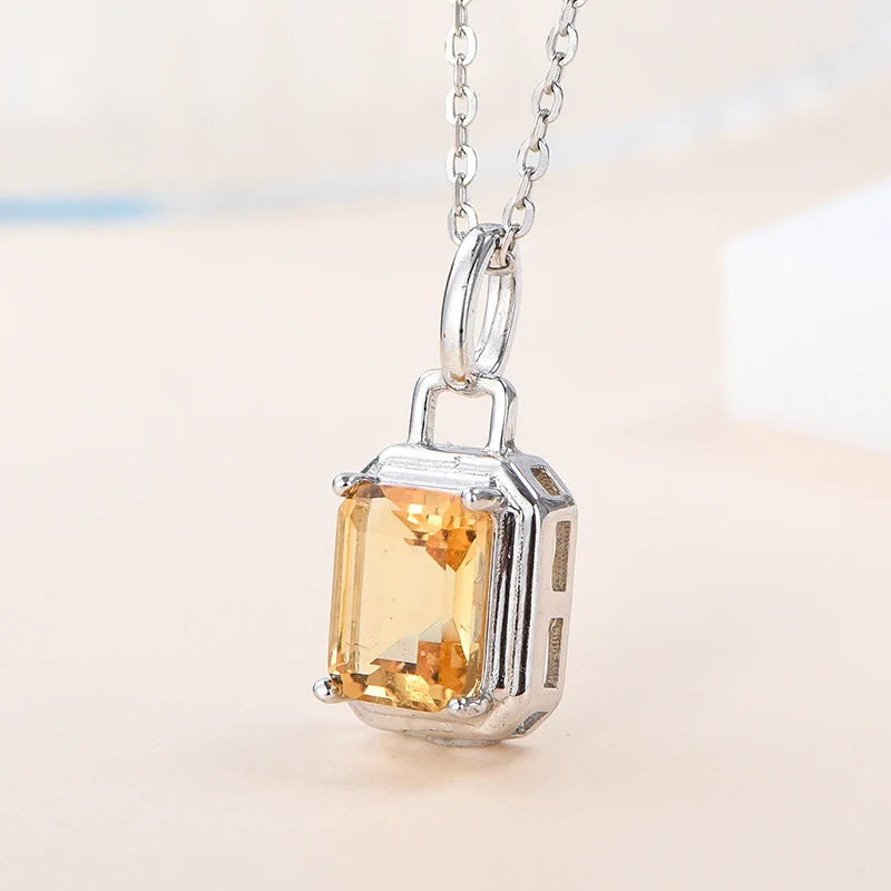 Gioiellieri Handmade 925 Sterling Silver Natural Citrine Pendant Purple Crystal Healing Stone Luxury Rhodium Plated Women's Necklace Trendy