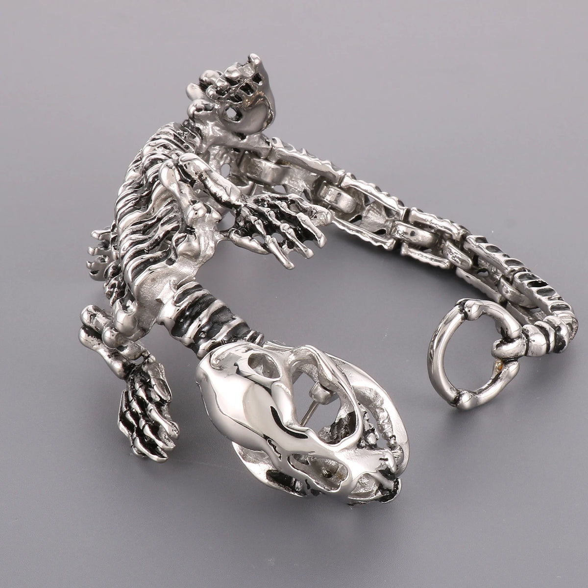 VIKING Mens Punk Centipede & Lizard Links Bracelet – Silver Stainless Steel