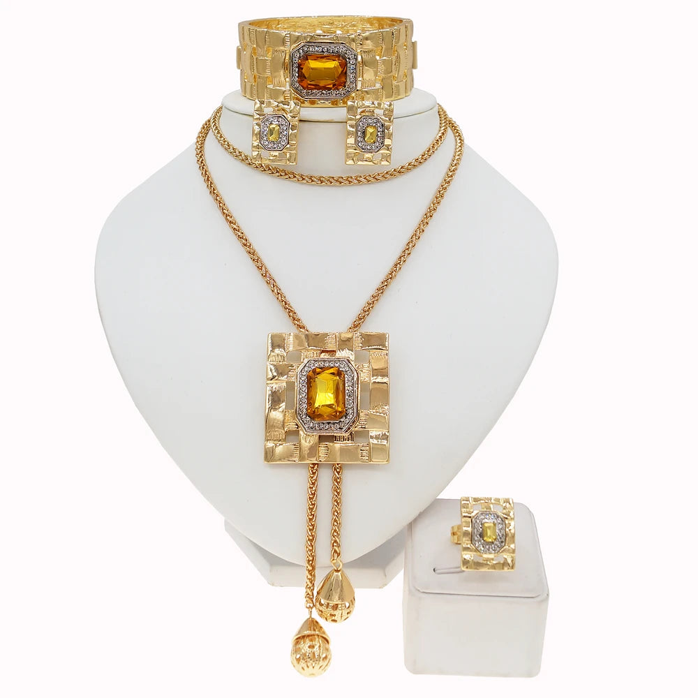 Zhuerrui Good Quality Women's Jewelry Set Luxury Italian Gold Jewelry Design Jewelry Sets Wedding Party Birthday Gifts HA0016