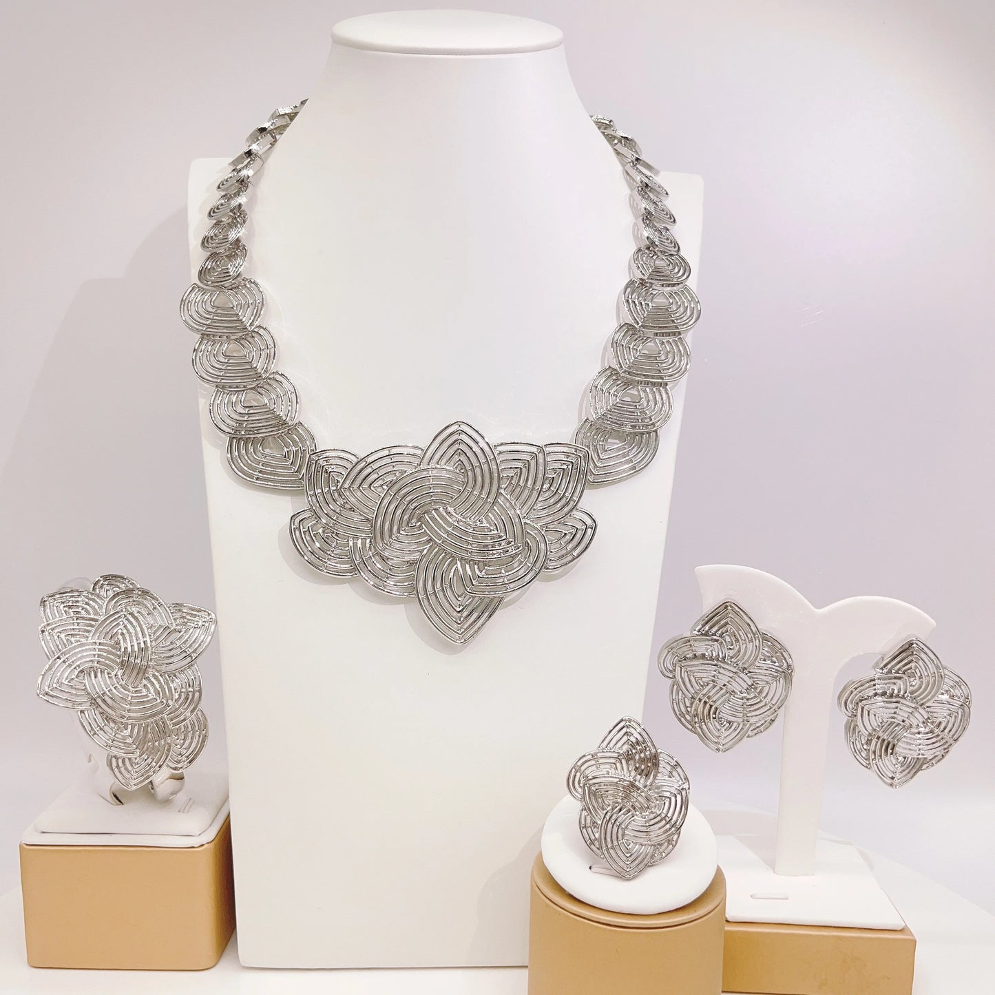 Zhuerrui Italian Gold Luxury Wedding Jewelry Sets Simple Necklace Bracelet Earrings Ring Jewellery Set Bridal Accessories H00721