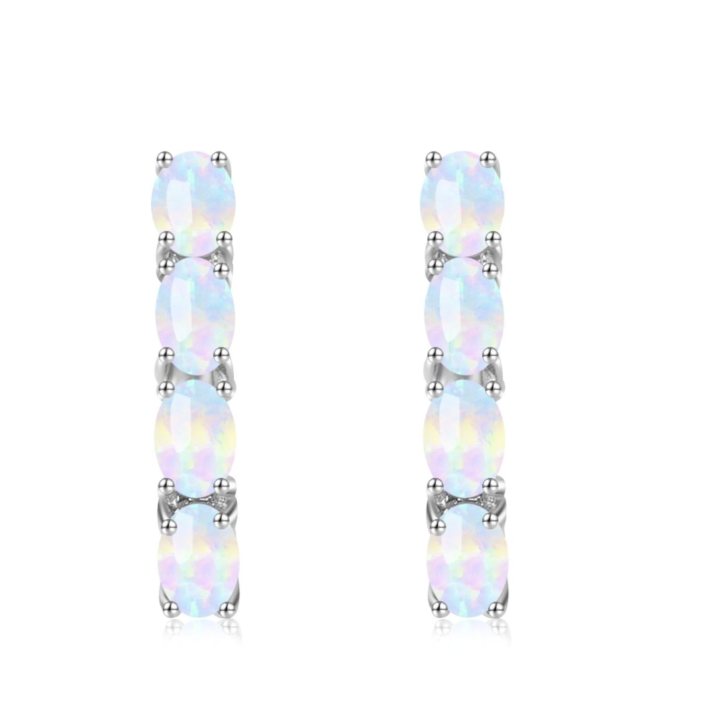 Luminous Pink Fire Opal Pendant Earrings-Trendy Silver Plated Brass Iridescent Gemstone Baguette Drops | Chic Feminine Gift