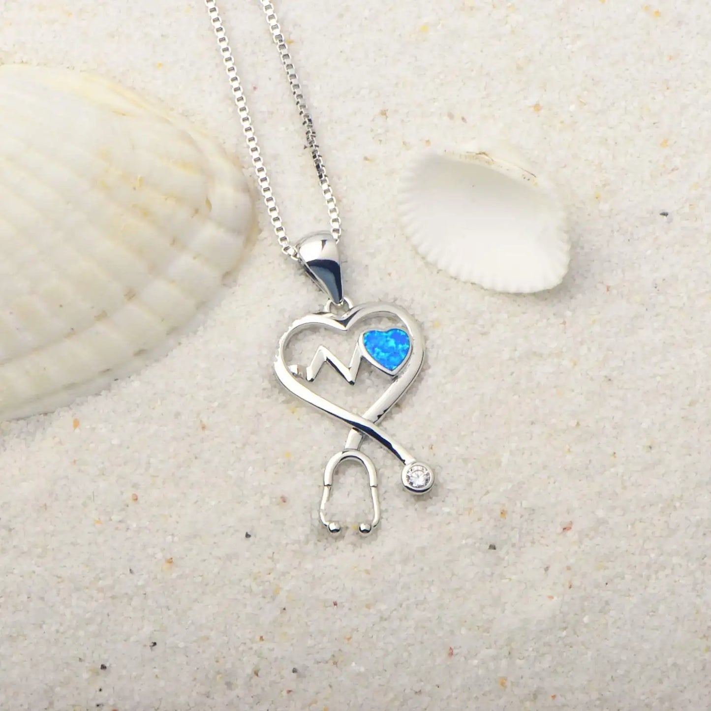 TikTok INS Wind Hawaii Beach Explosion Copper Opal Stethoscope Necklace Women's Party Wholesale Inlaid Charms Chains
