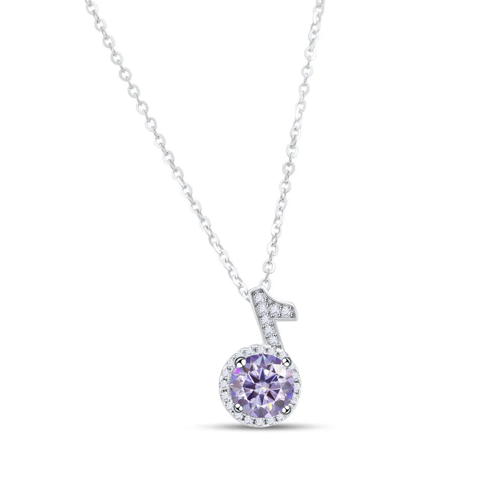 Fine 925 Silver Bezel Set Round Cut 1ct VVS Colored Moissanite Jewelry New Trendy Fashion Layer Musical Note Necklace for Women