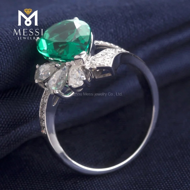 Gemfiori Messi Jewelry Big Stone Ring Green Emerald Luxury Woman Ring Bohemia Style Wedding Engagement Ring in Gold