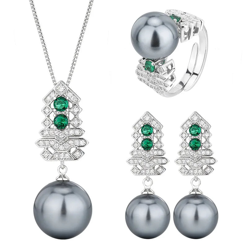 Gemfiori French Retro Pearl Earrings Fashionable Gentle High-end Temperament Niche Design Pendant Jewelry Set