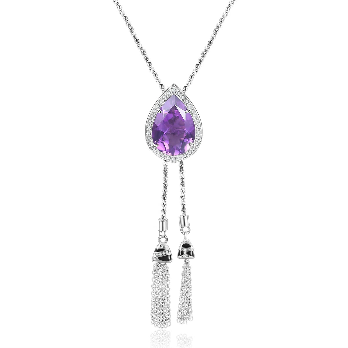 Gemfiori C9646 Abiding Handcrafted 925 Silver Pear Shape 13x18MM Citrine Amethyst Lab Ruby Blue Sapphire White Cz Halo Pendant Necklaces