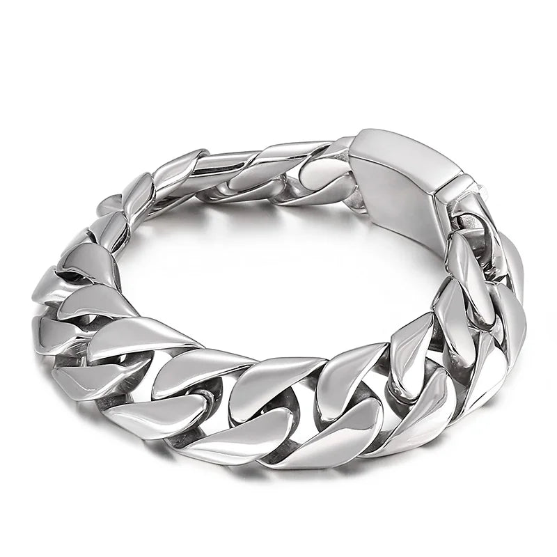VIKING Polished & Matte Cuban Link Bracelet – 17mm Silver Stainless Steel