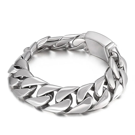 VIKING Polished & Matte Cuban Link Bracelet – 17mm Silver Stainless Steel