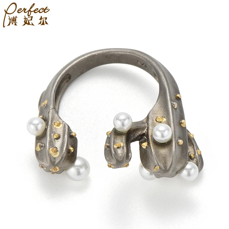 Recycled Premium Cute Cactaceae Shape Vintage Bold Sterling Silver Eternity Rings