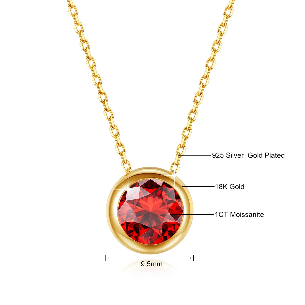 Gioiellieri - Classic 18K Gold Moissanite Women's Pendant Necklace for Bride Statement 12 Month Birthstone Charms Jewelry Gifts