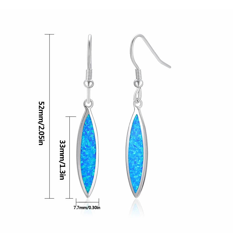 Sleek Marquise Opal Drop Earrings - Blue Fire Opal Inlaid Slim Frame Design | Minimalist Daily Jewelry Bulk Gifts