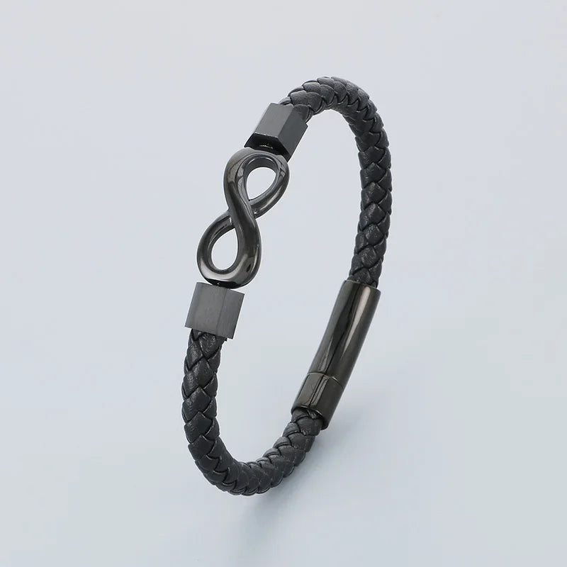 REBEL 210mm Vintage Stainless Steel&Cowhide Infinity Mark Bracelet