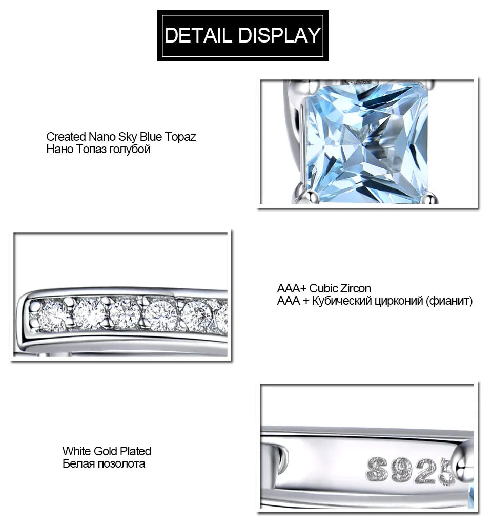 Fashion Jewelry Classic Rhodium Plated 925 Sterling Silver Earrings Blue Topaz Stone Hinged Backing Clip-On Earring for Women