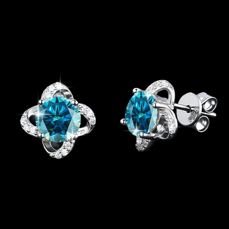 REDheart Trendy S925 Silver Four-leaf Clover Inlaid 1CT Moissanite Pendant Necklace and Earrings for Women Jewelry Set