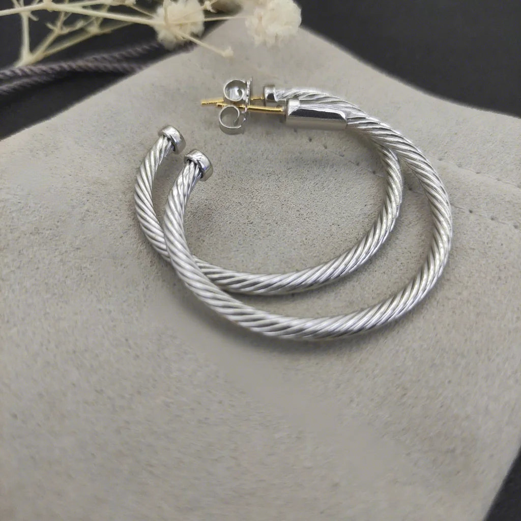 FASHIONISTA DY High-Quality Silver-Plated Large Cable Earrings. Gold-Plated Cable Earrings. Jewelry .