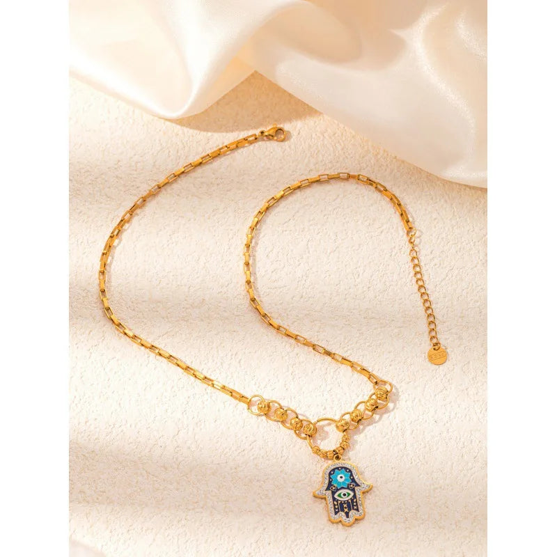 High Quality Fashion Stainless Steel Hand Necklace Earrings and Bracelet Set Women Exquisite Gold Jewelry Set