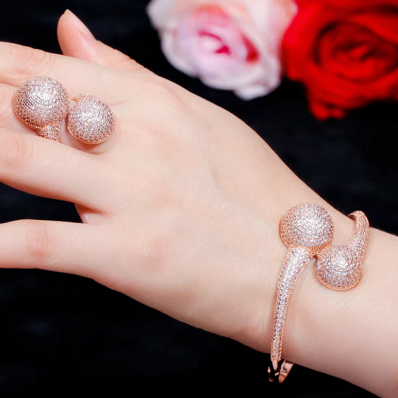 S&S Micro Pavé CZ Bangle & Ring Set – Open Size – Rose Gold, Gold & Silver – Collection