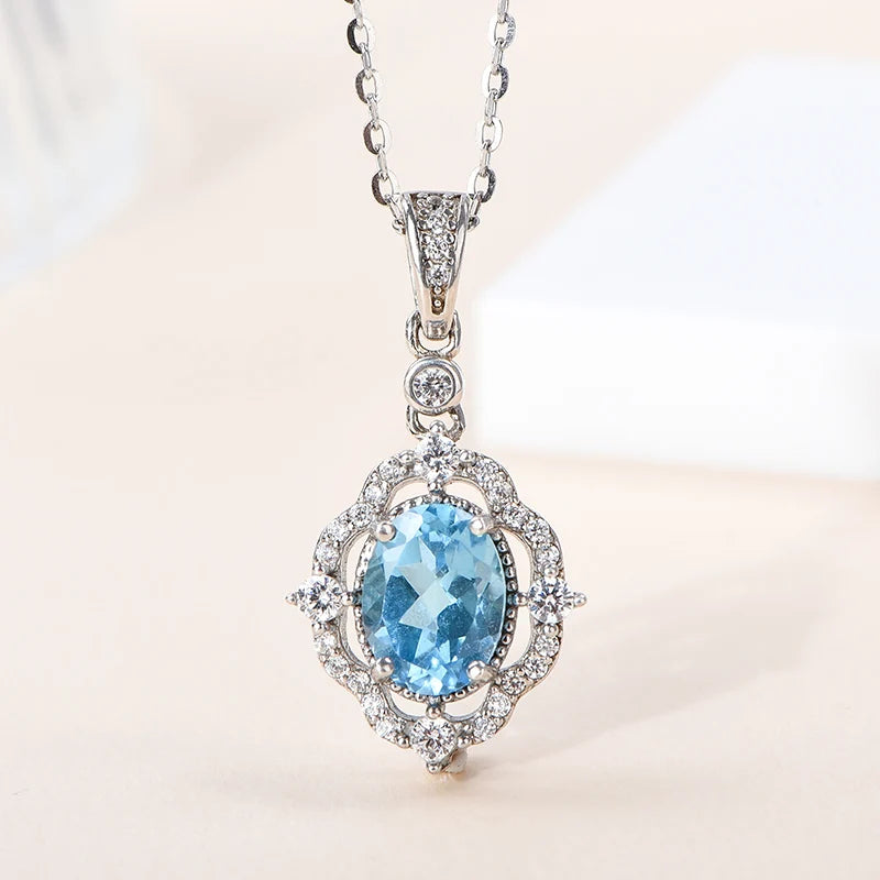 Gioiellieri High Quality Rhodium Plated 925 Silver Oval Cut Natural Topaz Crystal Women's Pendant Fashion Everyday Wear