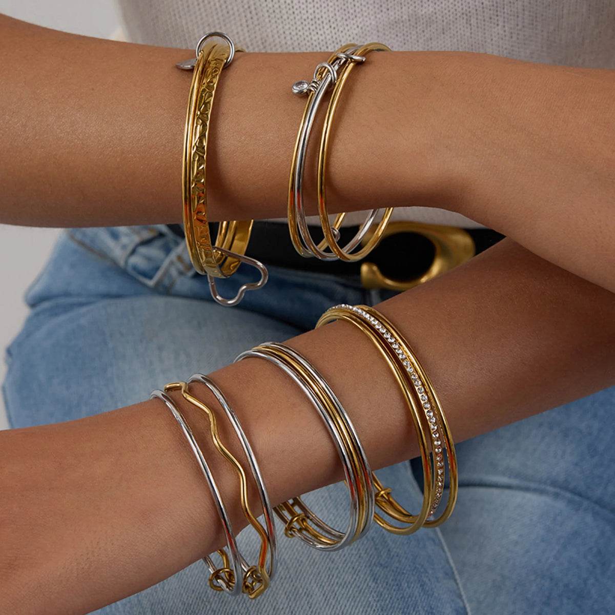 S&S 18K Gold Plated Stainless Steel Zircon Bangle Bracelet — S&S Collection