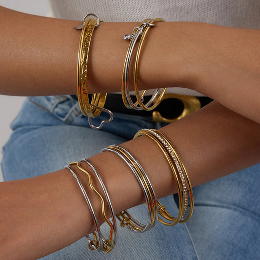 S&S 18K Gold Plated Stainless Steel Zircon Bangle Bracelet — S&S Collection