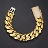 Luxury Miami Cuban Link Chain Bracelet Necklace Brass 14k 18k Gold Plated Zircon Clasp Iced Out 3D Logo Laser Engraving Jewelry