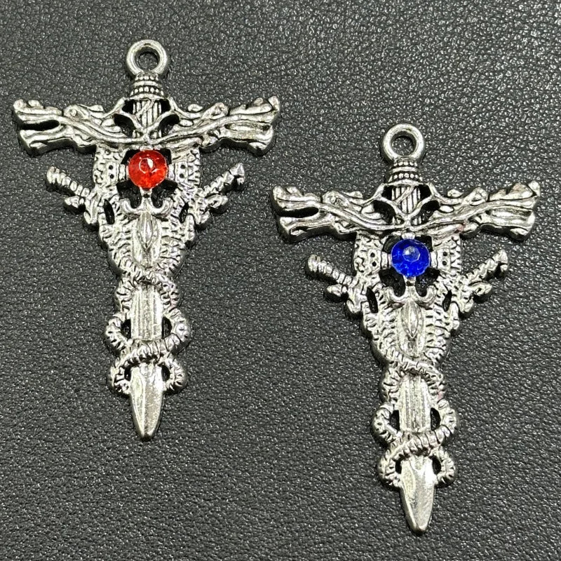 Retro Double-dragon Cross Pendant Charms Gold Stainless Steel Foreign Trade Accessories Fashionable Street-style Trendy DIY