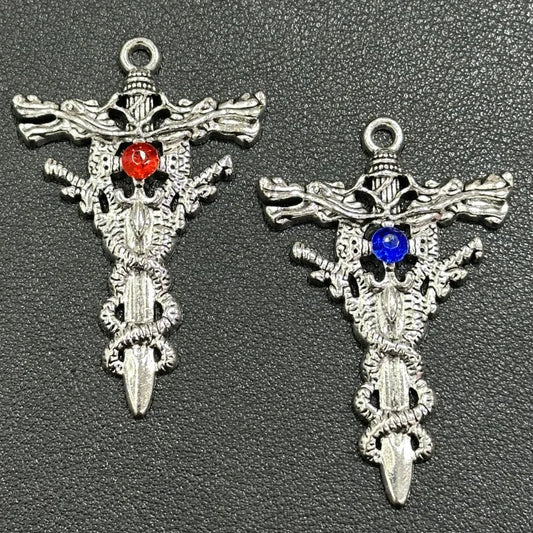 Viking Double Dragon Cross Pendant Charm – Retro Electroplated | DIY Street Style Jewellery