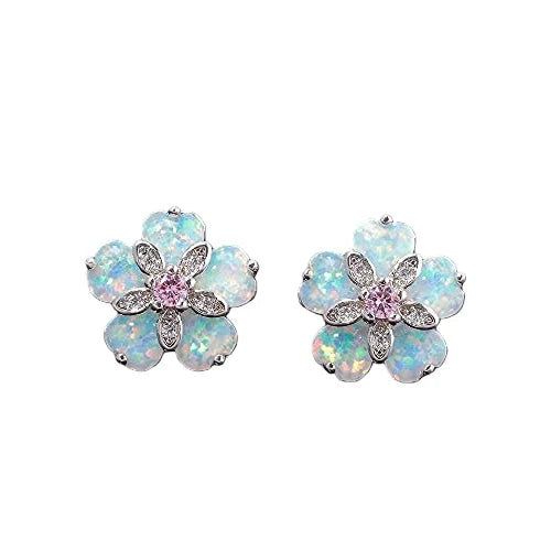 Viral White Flower Stud Earrings 5 Petal Design Cute Ladies Silver Plated Brass Christian Gift Jewelry