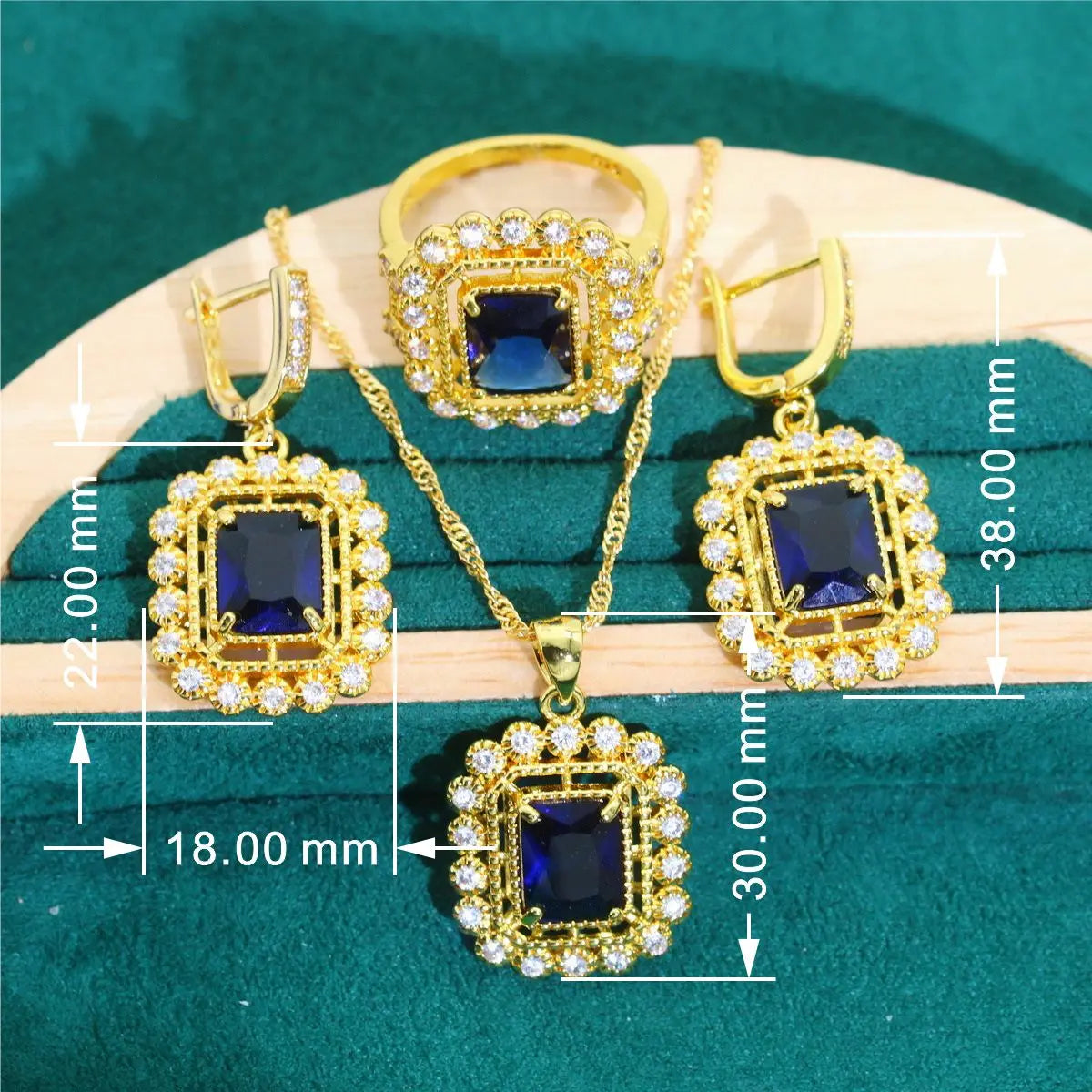 XOTICA Women's Gold Color Jewelry Set Blue Zircon Wedding Bracelet Earrings Necklace Pendant Ring for Parties Engagements Birthday Gift