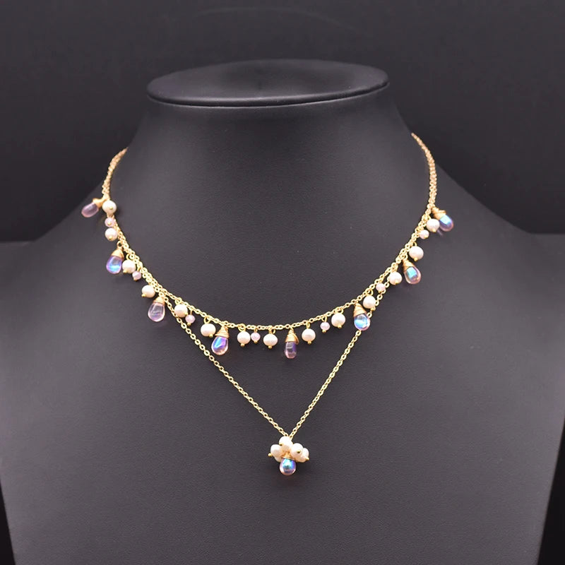 Natural Freshwater Pearl Choker Necklace Gold Plated Tassel Necklace for Women Bridal Wedding Luxury Fashion Fine Jewelry